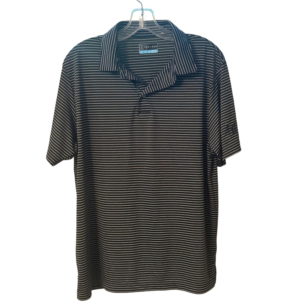 PGA Tour Golf Polo Shirt Striped Short Sleeve Athletic‎ Casual Mens M